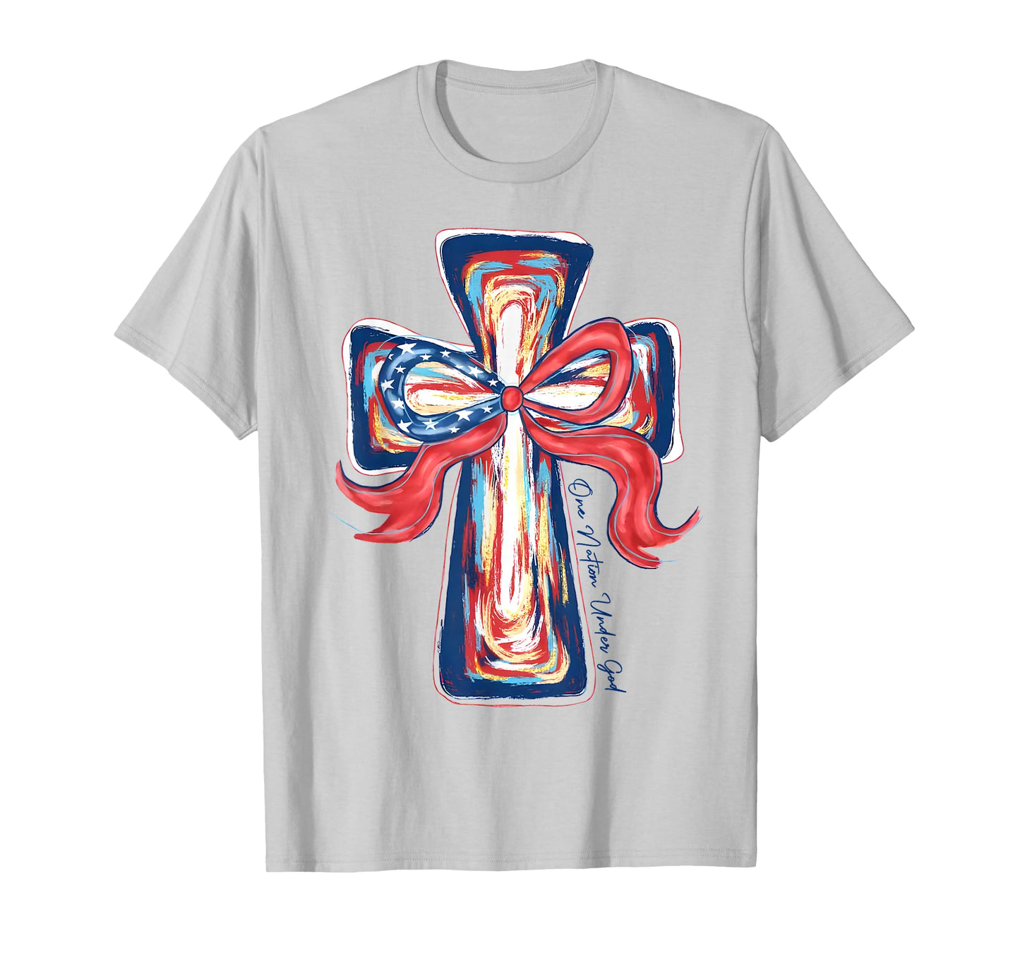Retro One Nation Under God Brushstroke Coquette 4th Of July T-Shirt
