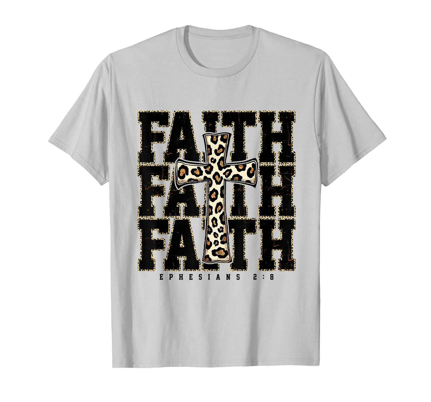 Jesus Faith Cross Leopard Bible Verse Religious Graphic T-Shirt