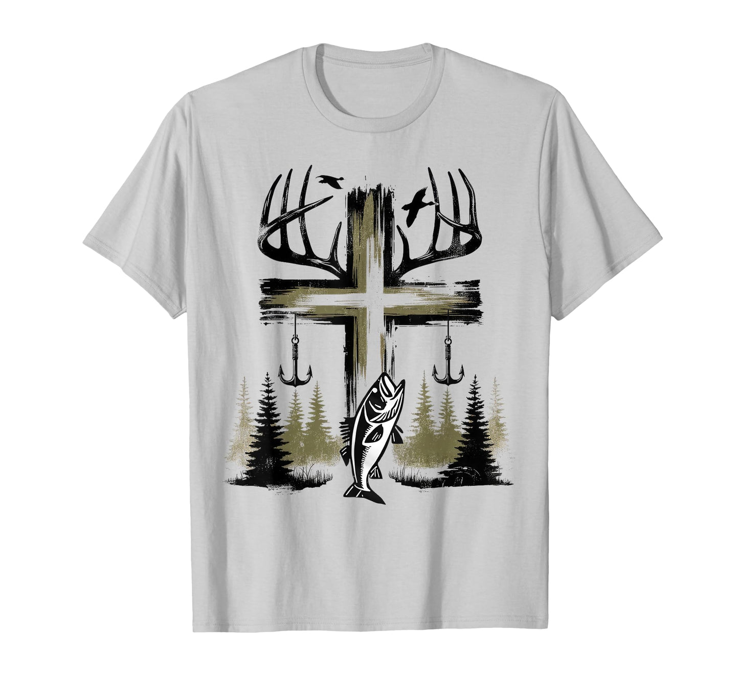 Faith Fishing Deer Hunting Camo Cross Hook Bass Christian T-Shirt