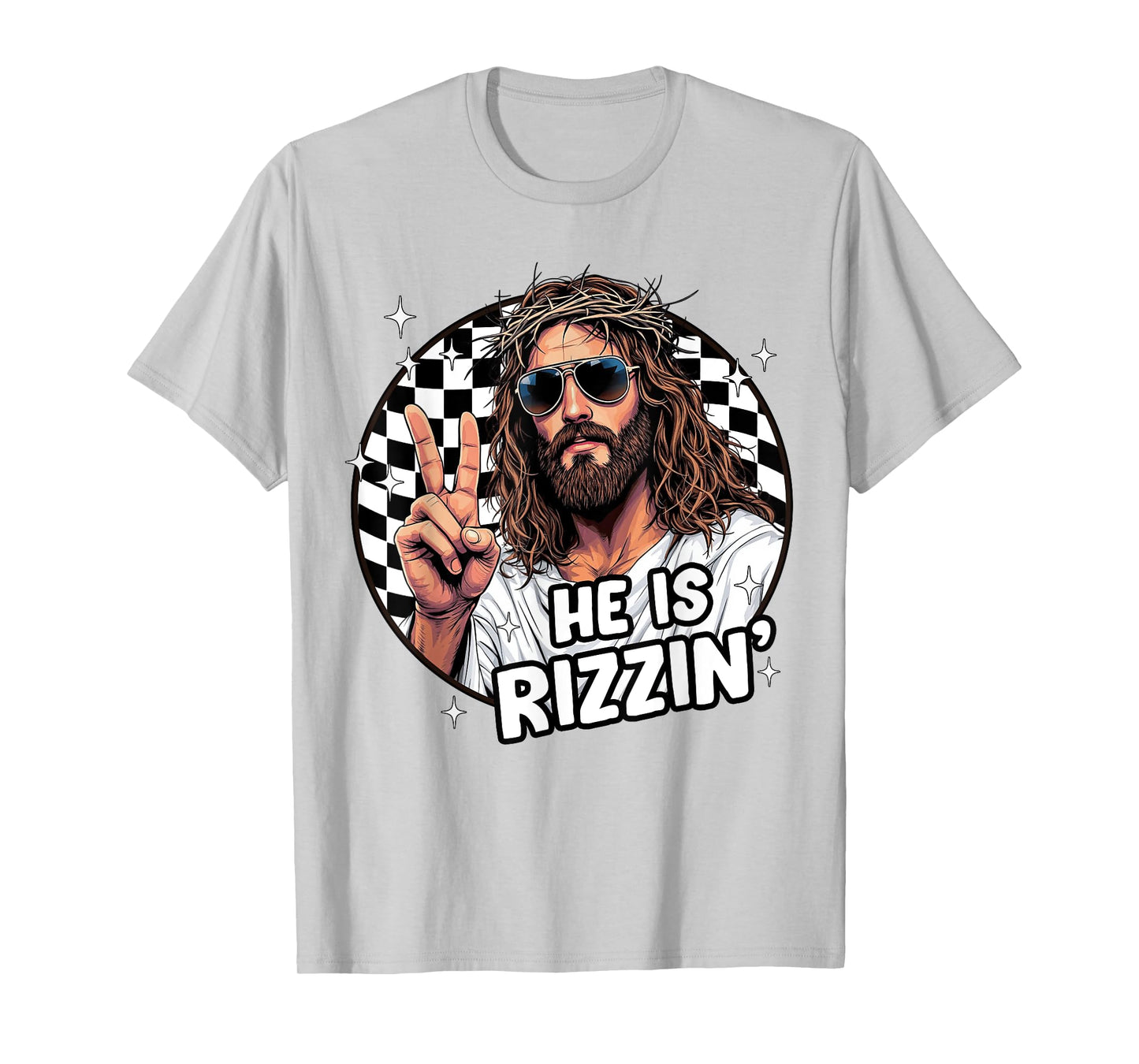 He Is Rizzin' Jesus God Christian Easter Checkered Boys Kids T-Shirt
