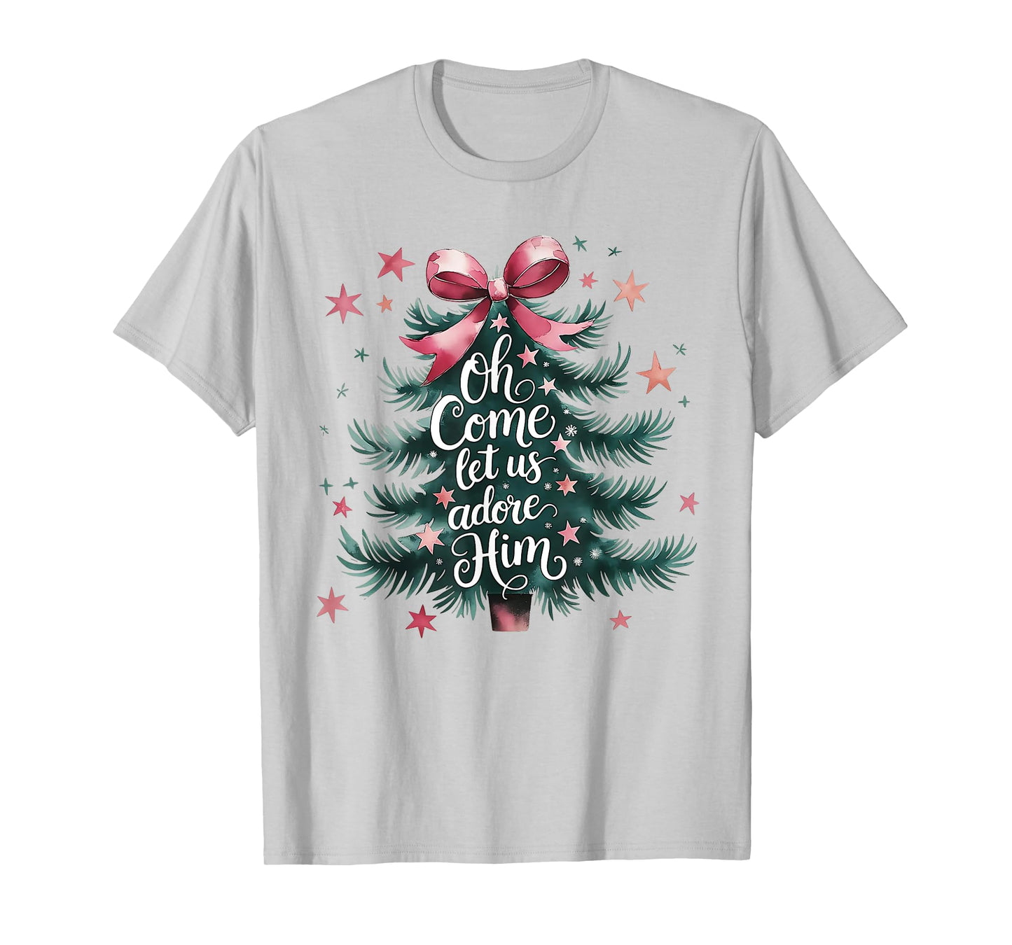 Oh Come Let Us Adore Him Christmas Tree T-Shirt
