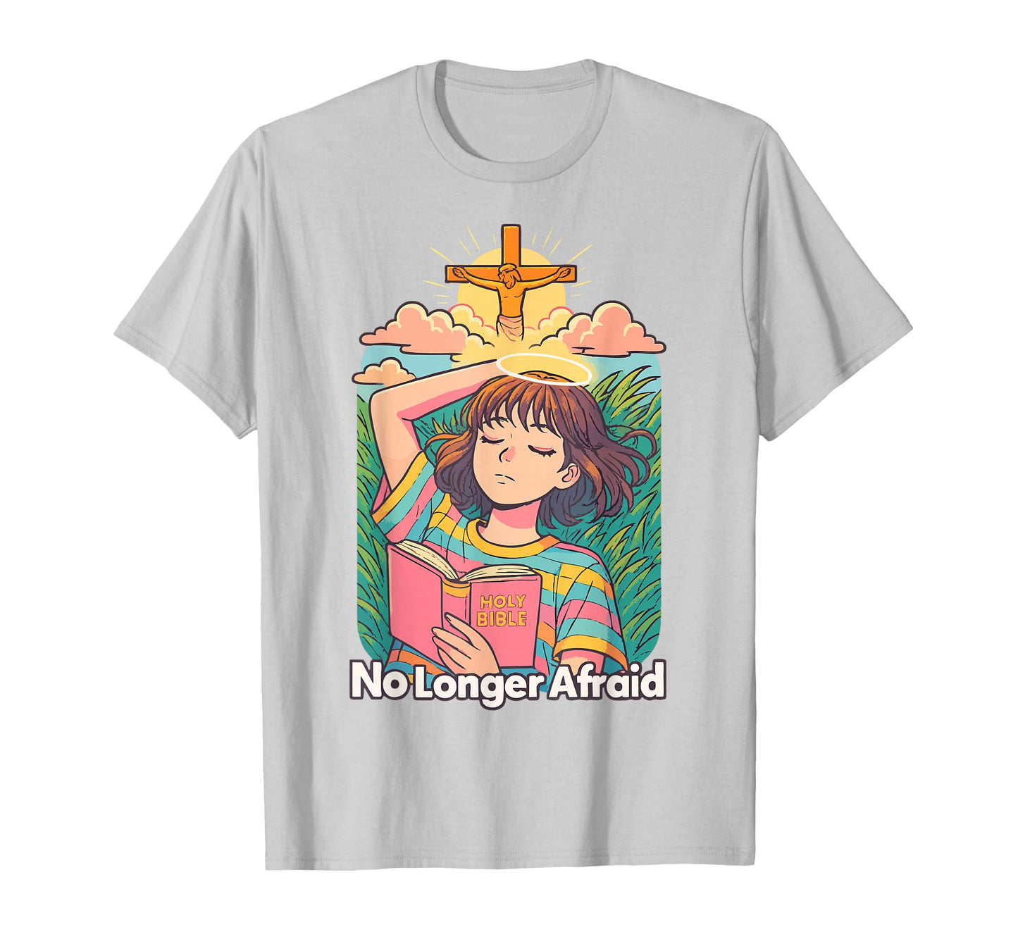 Christian Anime - No Longer Afraid Kawaii Bible Jesus Cross T-Shirt