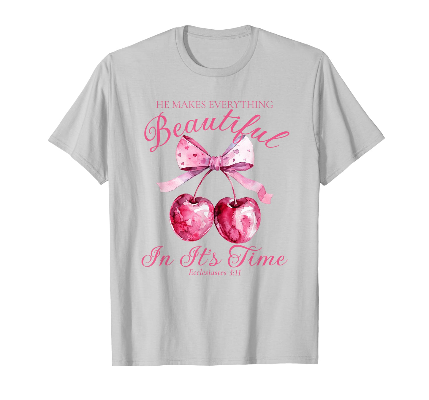 Crochet Pink Bow Cherry Bible Verse Jesus Coquette Christian T-Shirt