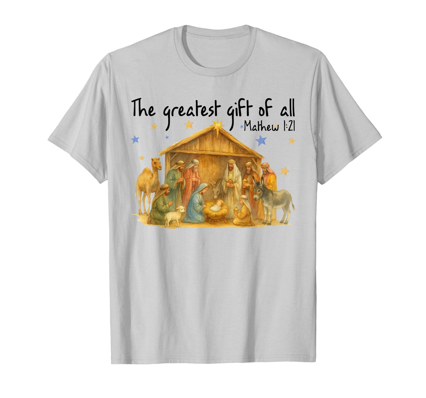 The Greatest Gift of All Matthew 1:21 Jesus Nativity Scene T-Shirt