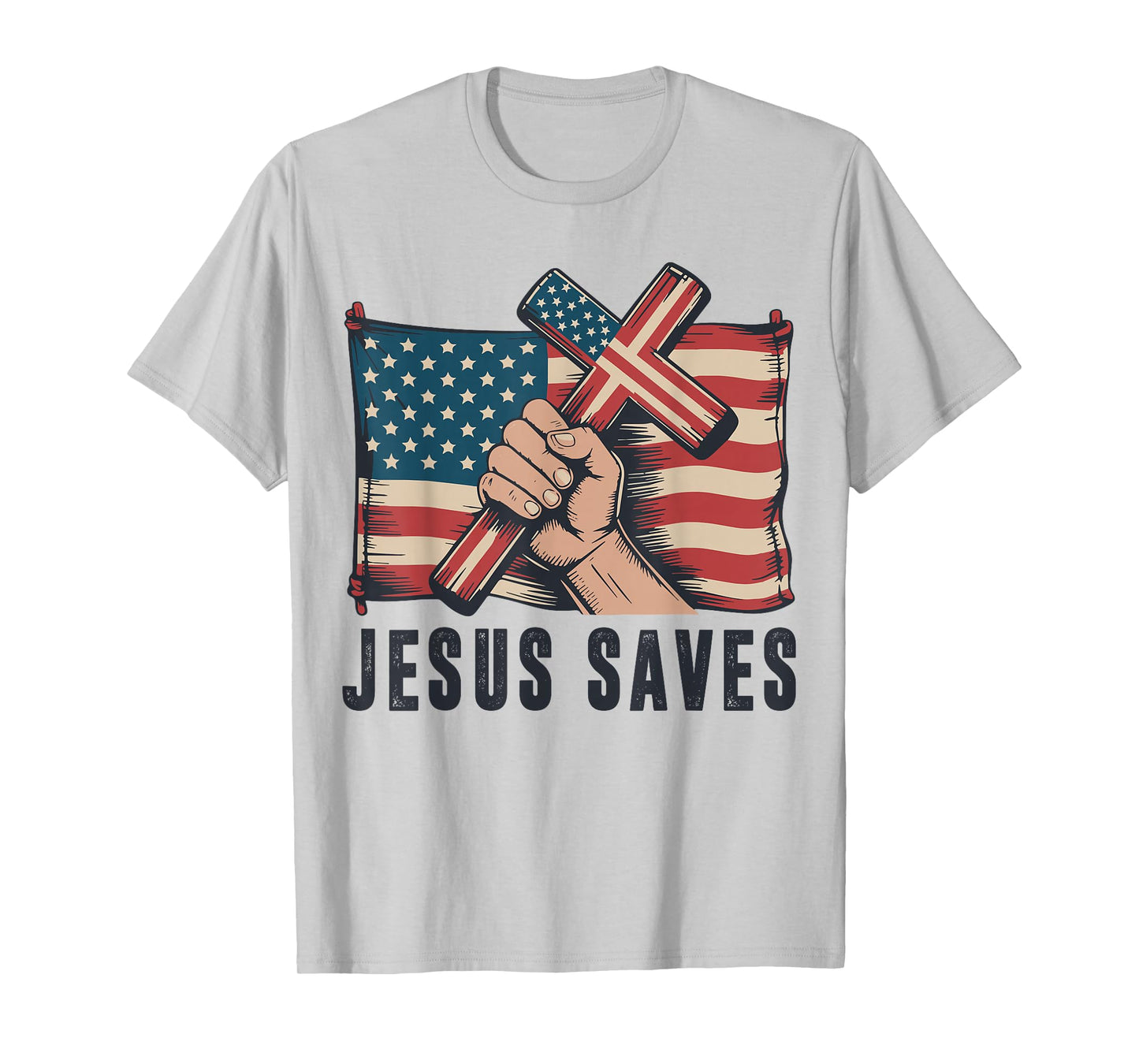 White Jesus Saves Christian Patriotic Cross American Flag T-Shirt