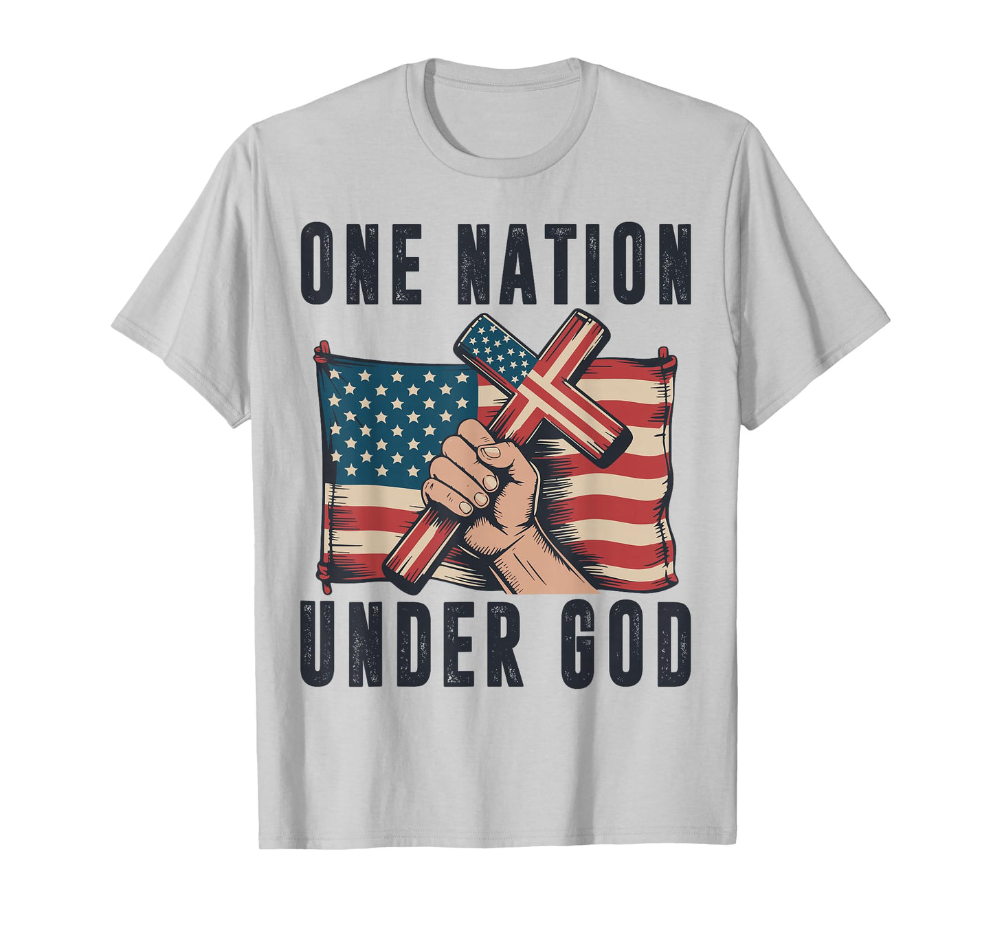One Nation Under God Christian Patriotic Cross American Flag T-Shirt