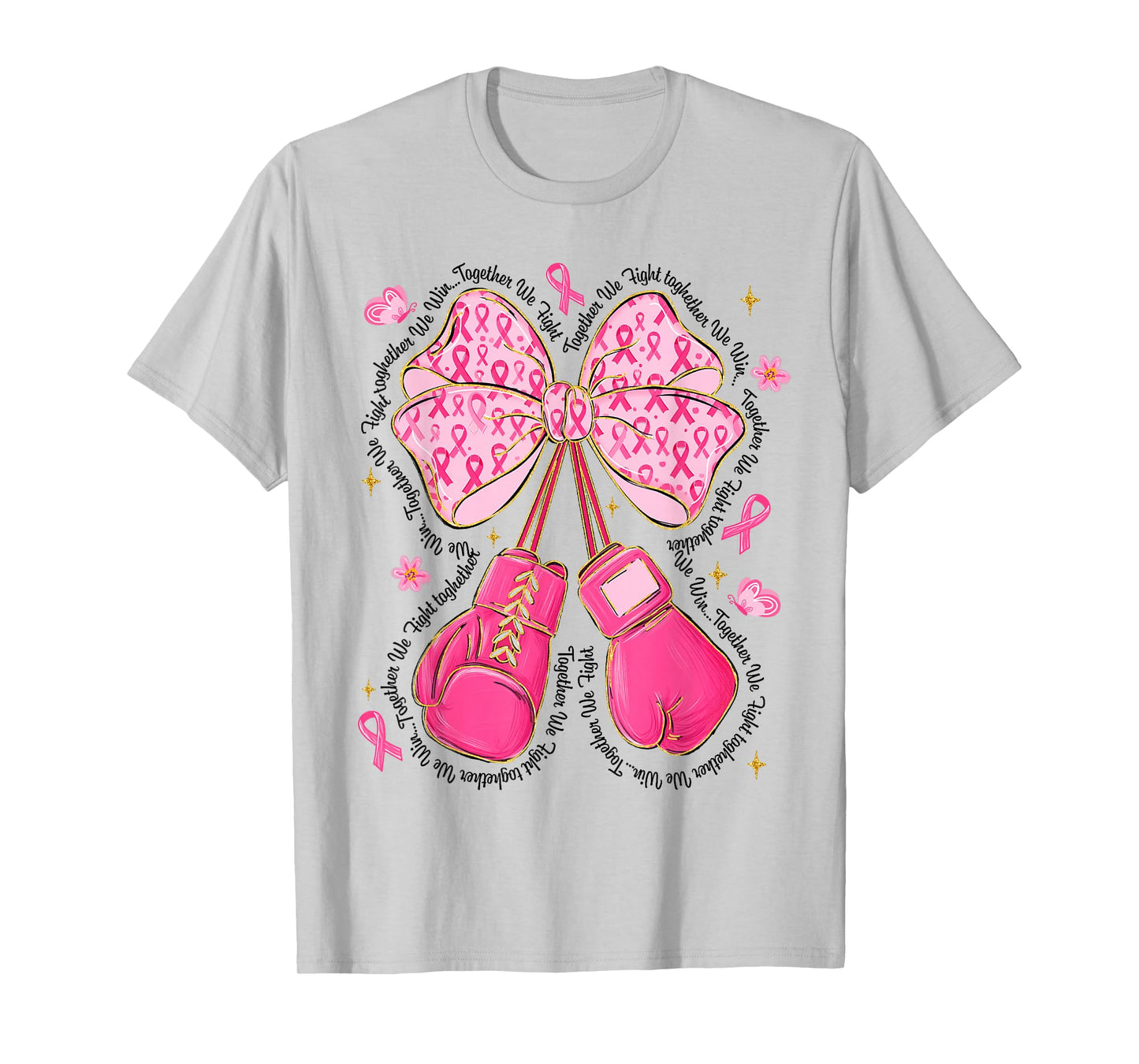 Breast Cancer Awareness Pink Ribbon Gloves Coquette Bow T-Shirt