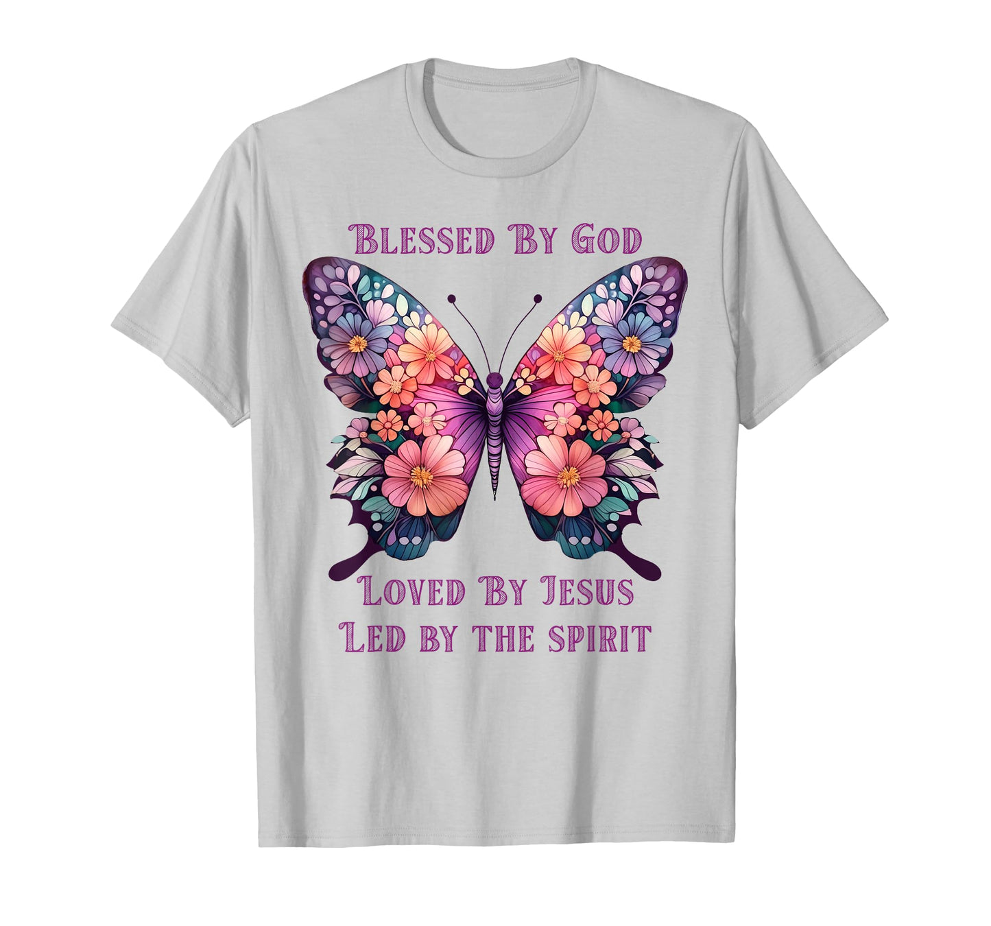 Blessed by God Loved by Jesus Purple Butterfly T-Shirt