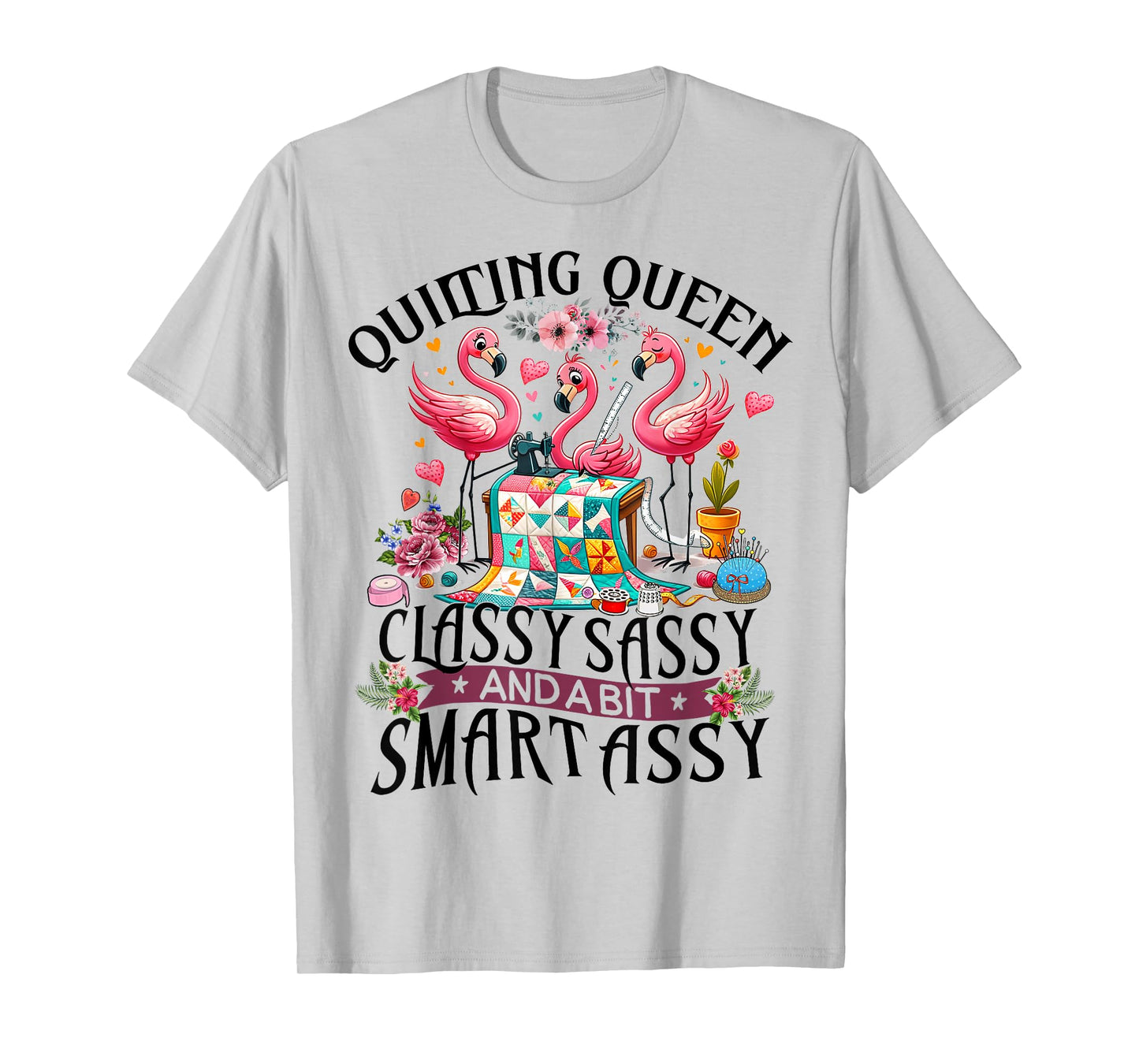 Funny Quilting Queen Cute Flamingo Quilter Sewing Sewer T-Shirt