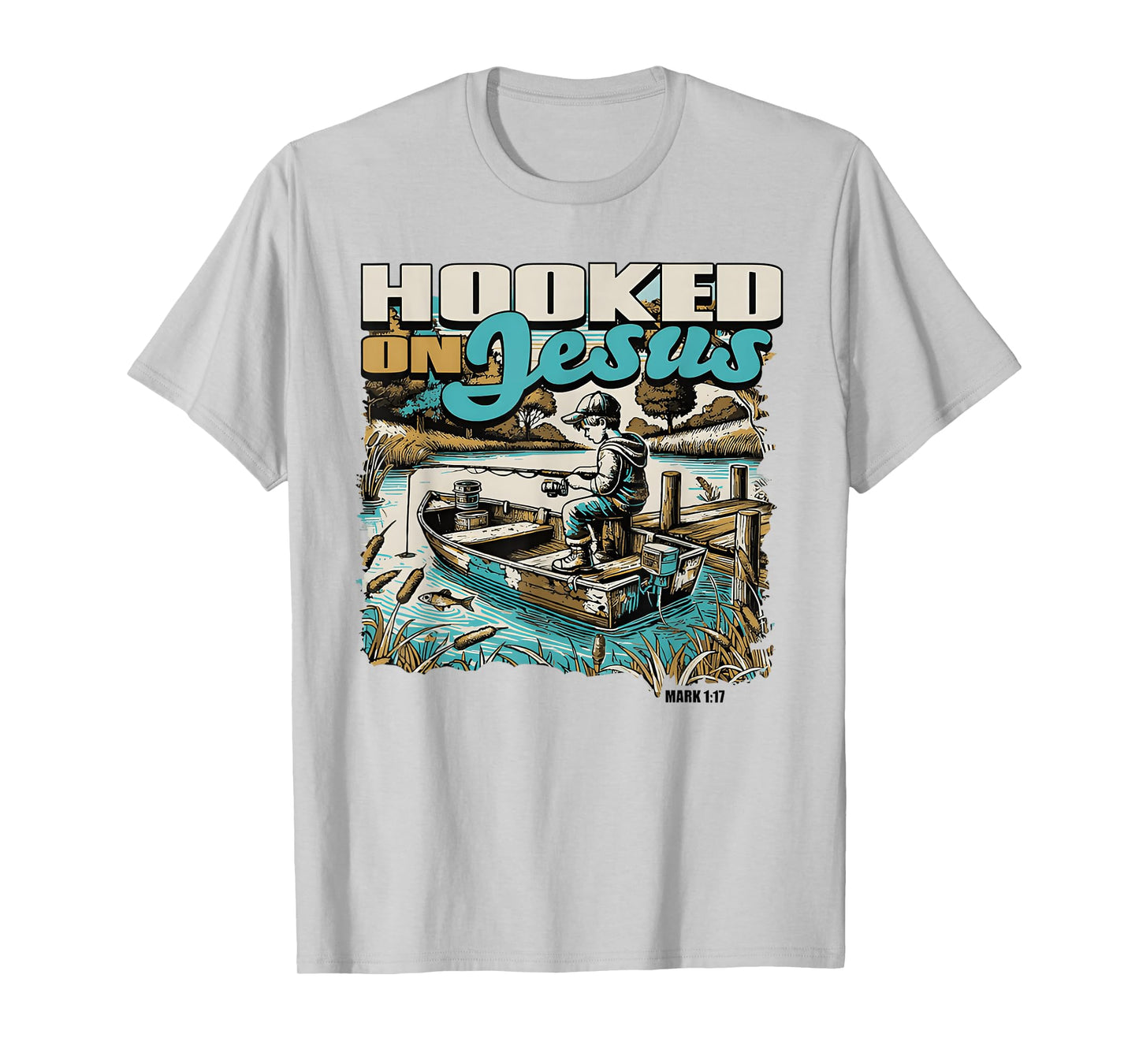Hooked On Christian Jesus Fisherman Retro Mark 1:17 T-Shirt