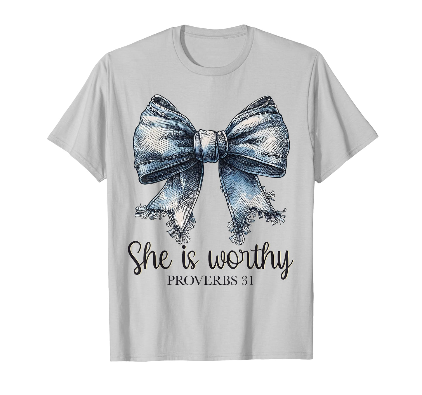 Denim She is Worthy Bow Proverbs Coquette Christian Women's T-Shirt