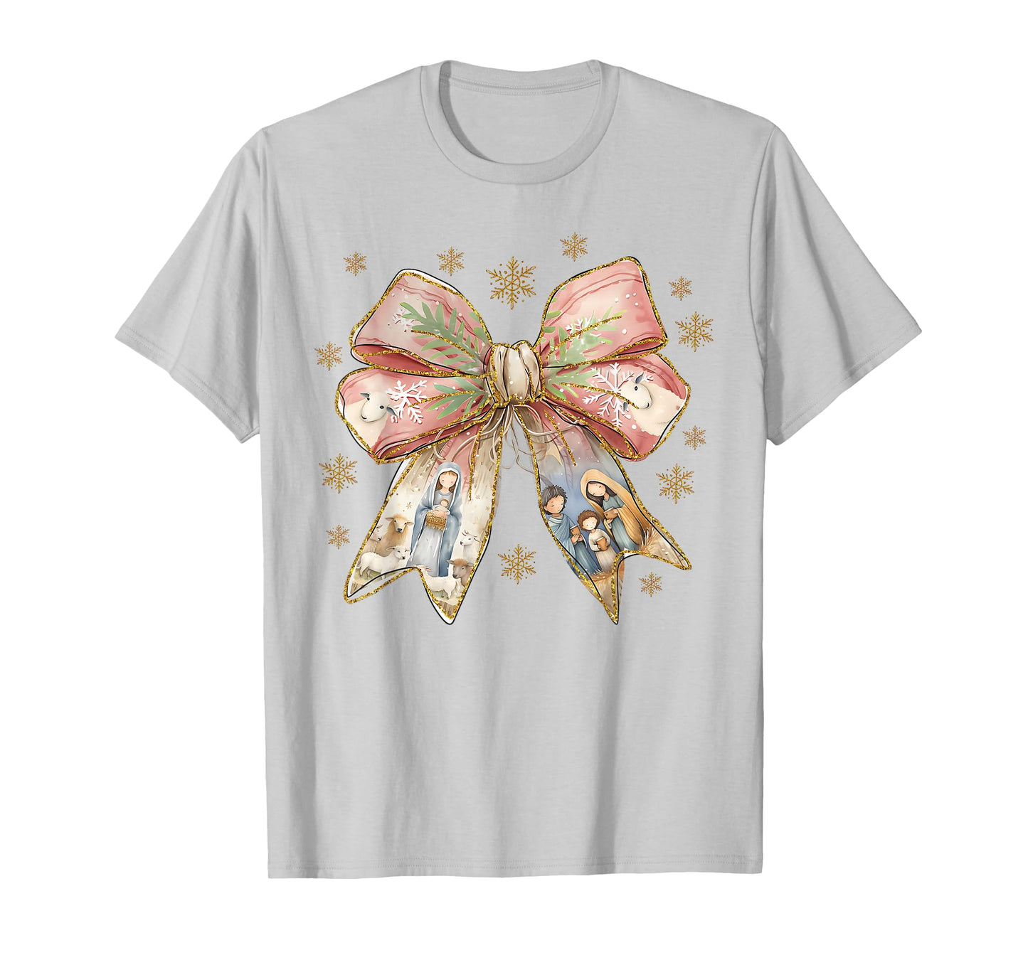 Jesus Christmas Coquette Bow Nativity Bible Verse Christian T-Shirt