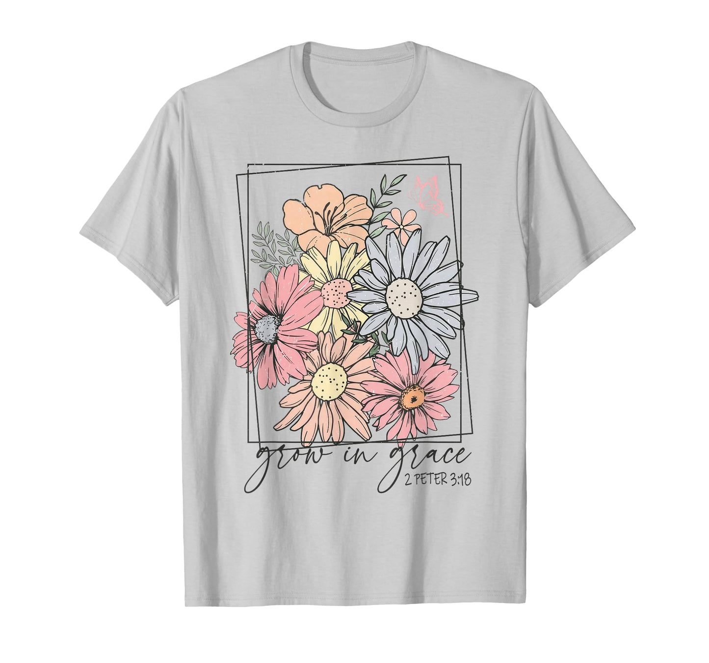 Grow In Grace Boho Wildflower Christian Bible Faith T-Shirt