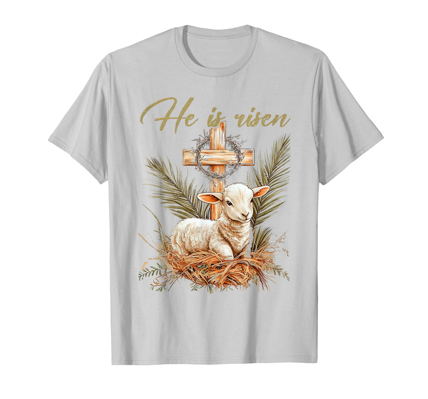 He Is Risen Sheep Lamb Cross Jesus Christian Easter Women T-Shirt