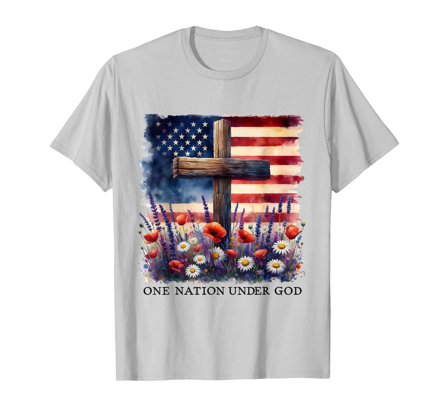 One Nation Under God Cross Christian Women 4th of July T-Shirt