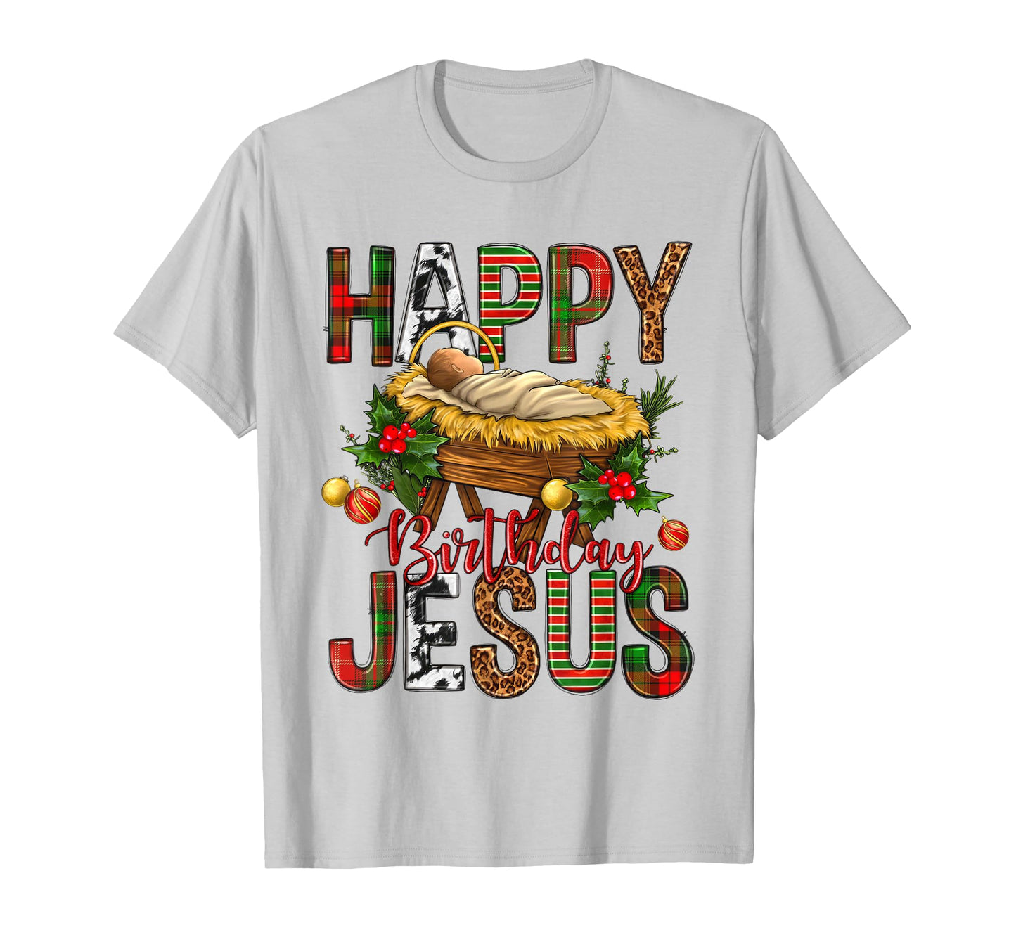 Happy Birthday Jesus Christmas Christ Cow Print Mens Womens T-Shirt