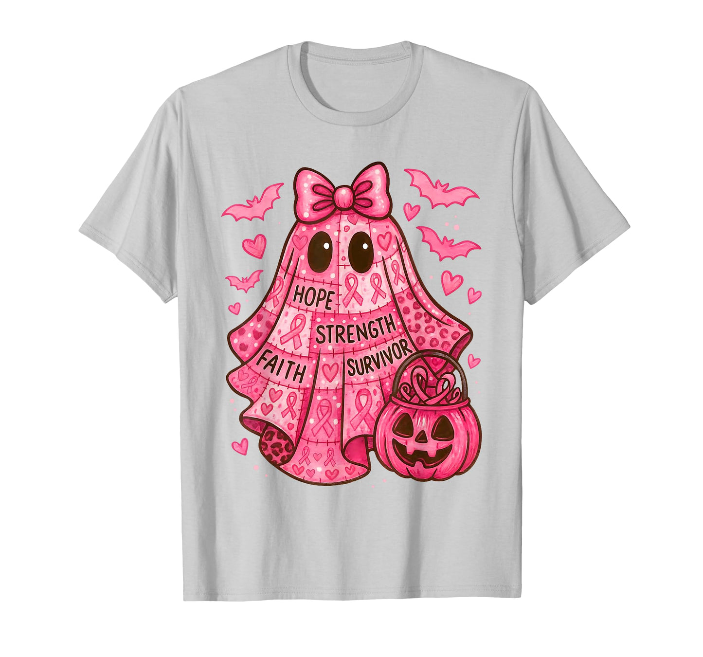 Breast Cancer Hope Strength Faith Survivor Ghost Wear Pink T-Shirt