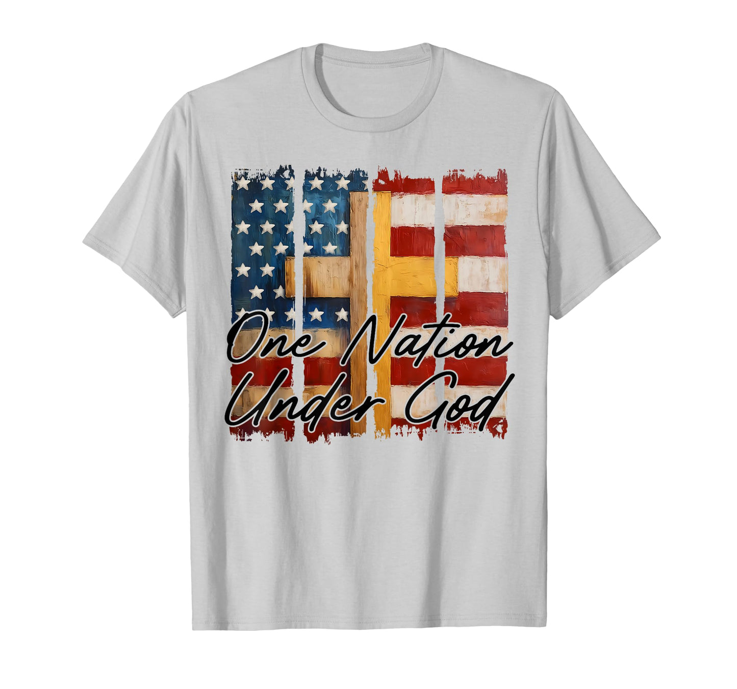Vintage One Nation Under God Christian Flag Cross Patriotic T-Shirt