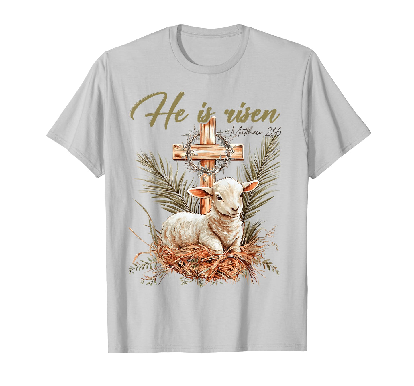 He Is Risen Lamb Cross Jesus Religious Easter Day Christian T-Shirt