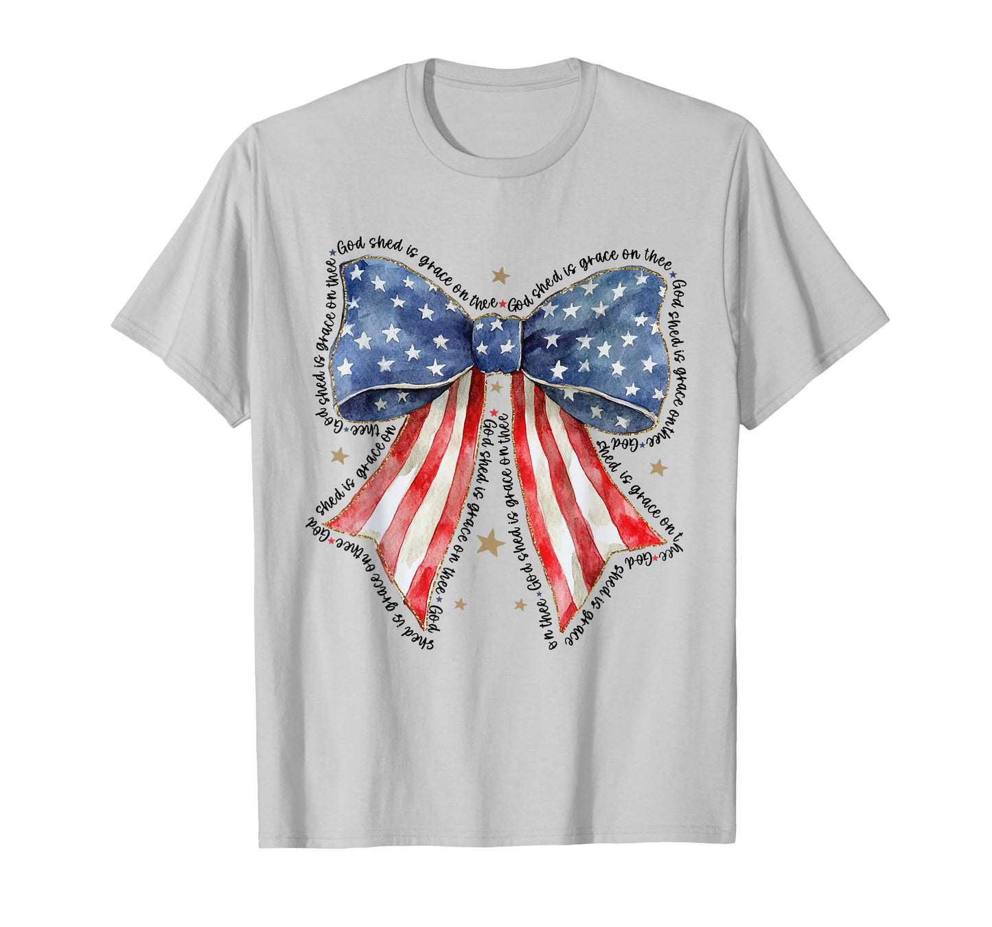 Coquette Bow 4th Of July US Flag God Shed His Grace On Thee T-Shirt