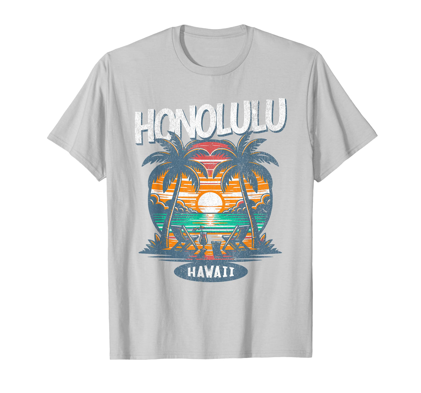 Honolulu Hawaii Beach Sunset Vintage Tropical Hawaiian Retro T-Shirt for Men Women Kids