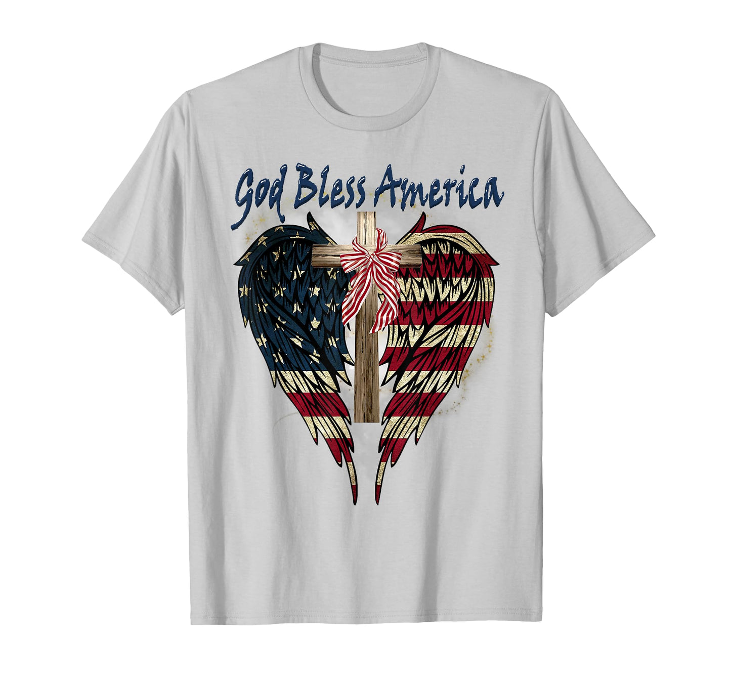 Patriotic American Flag Cross God Bless America 4th July T-Shirt