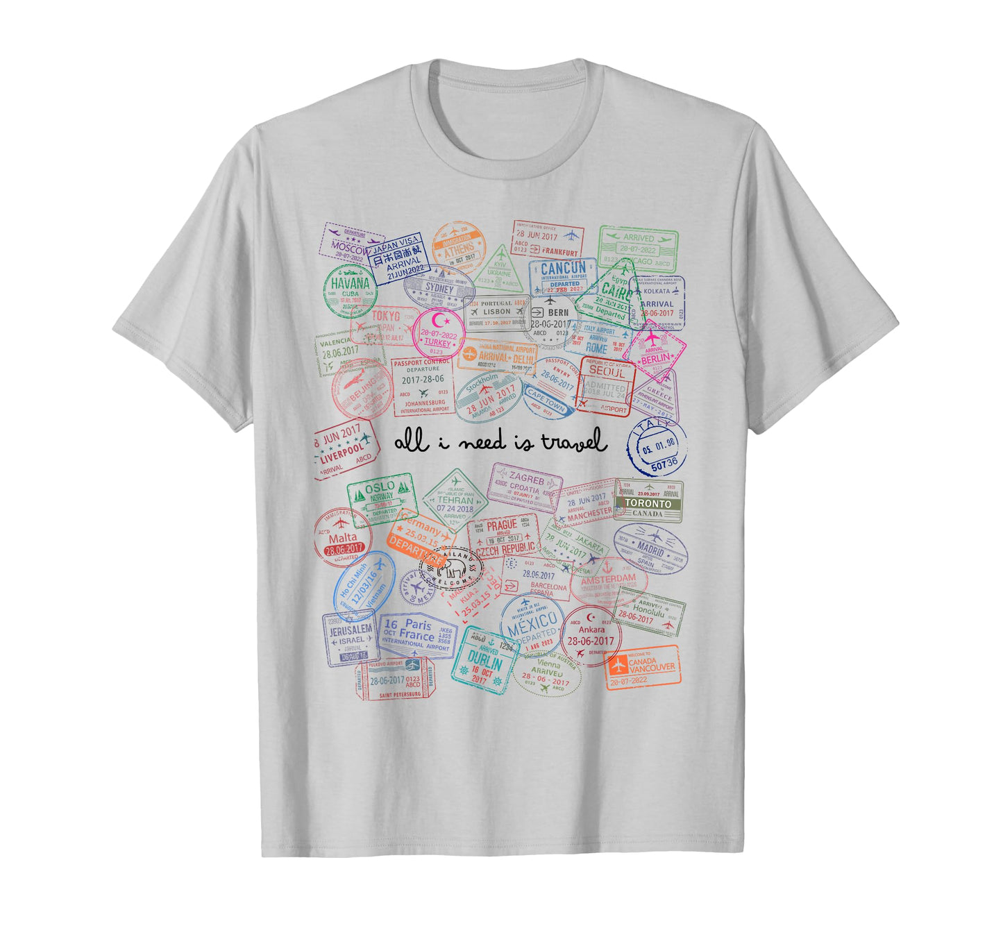 All I Need Is Travel Passport World Stamps Travel Airplane T-Shirt