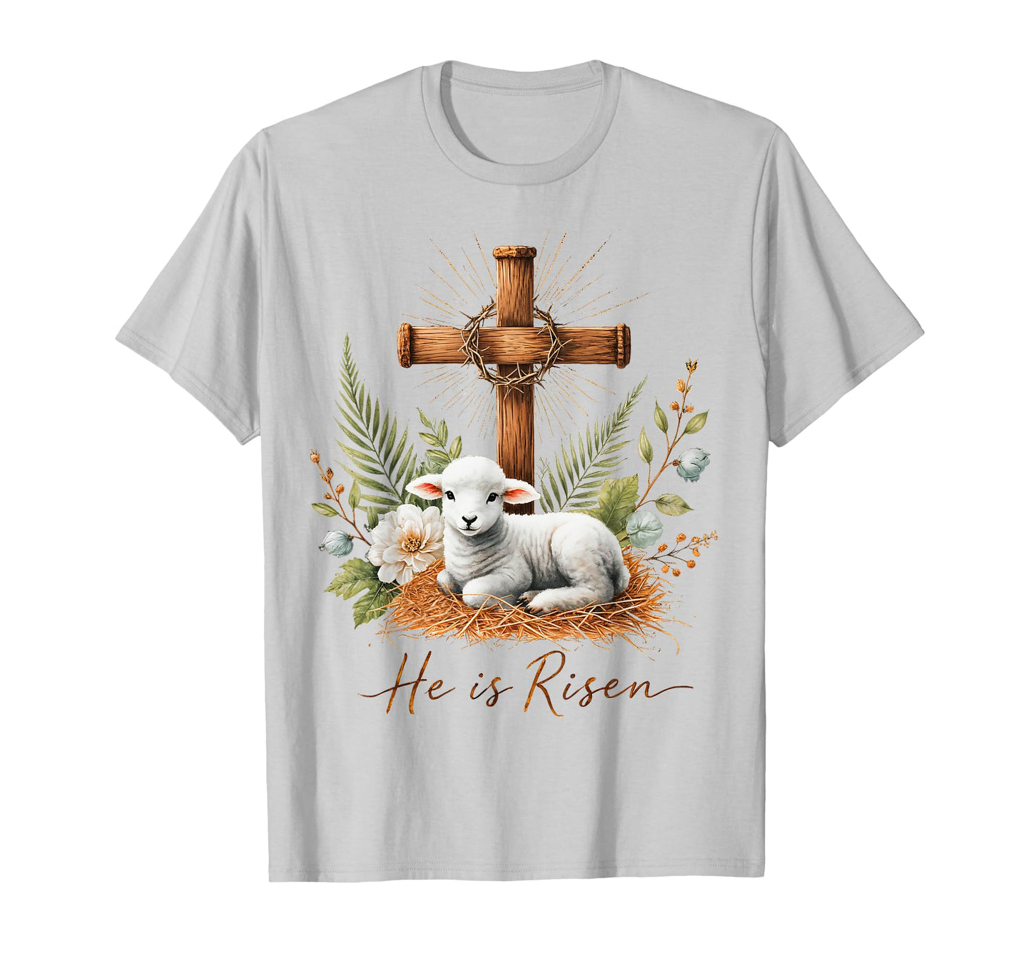 True Easter He is Risen Lamb Crown of Thorn Cross Palm Jesus T-Shirt