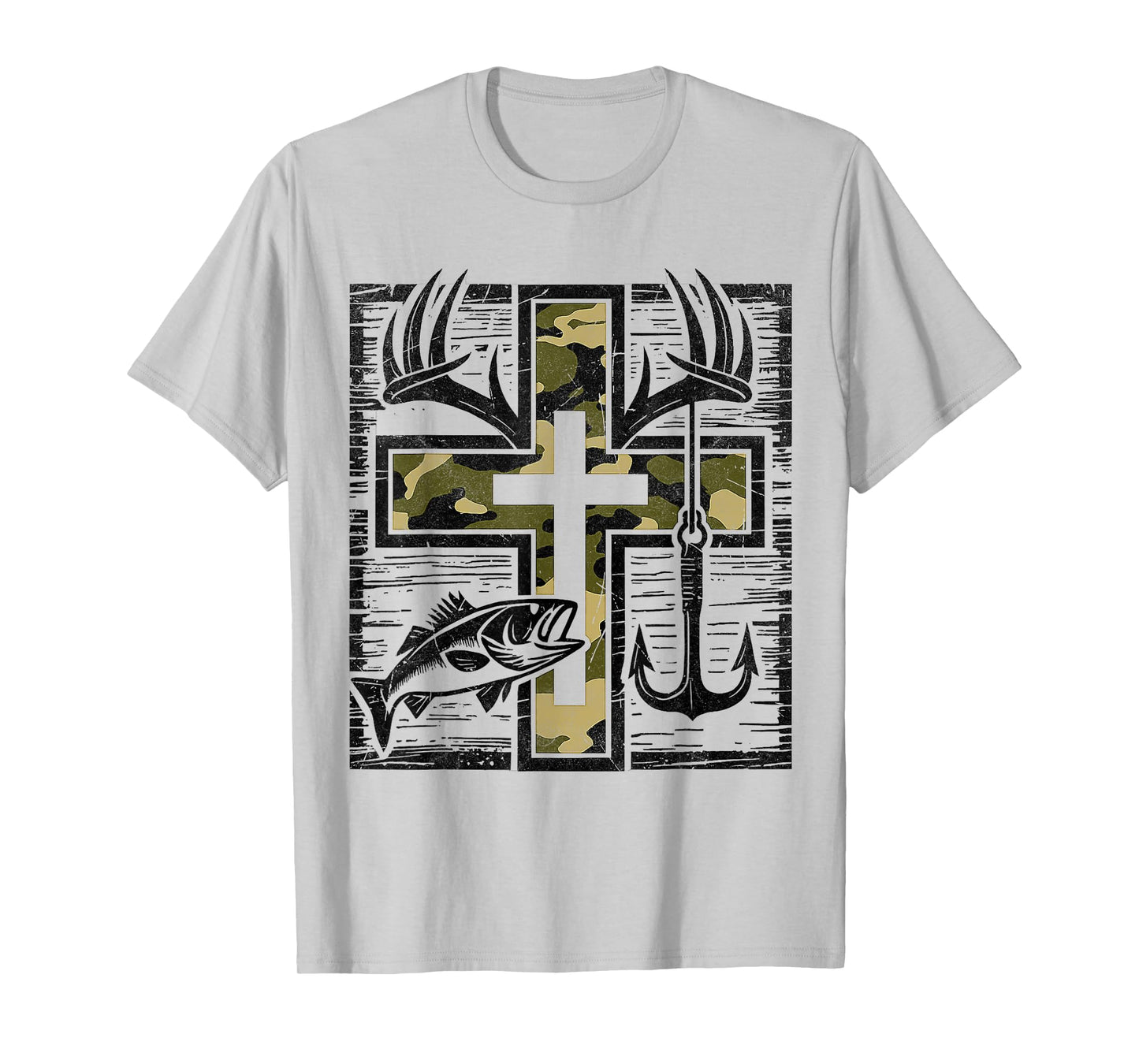 Faith Fishing Hunting Camo Cross Bass Hook Christian Gifts T-Shirt