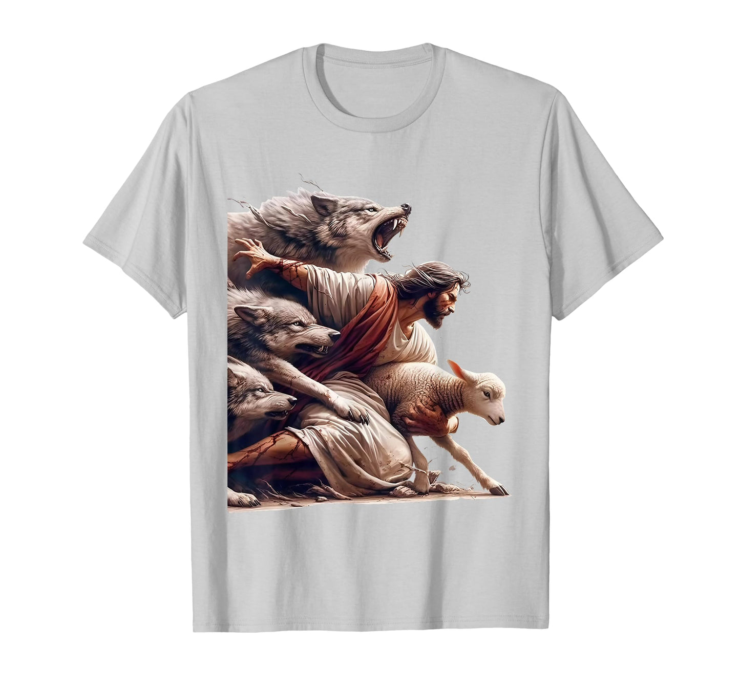 Jesus Protects The Lamb From Wolves - Christian God Jesus T-Shirt