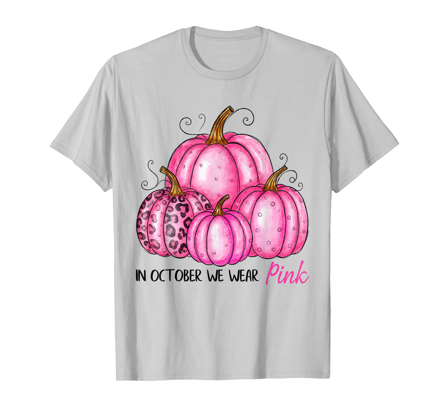 Bow Tie Pumpkin in October We Wear Pink Ribbon Breast Cancer T-Shirt