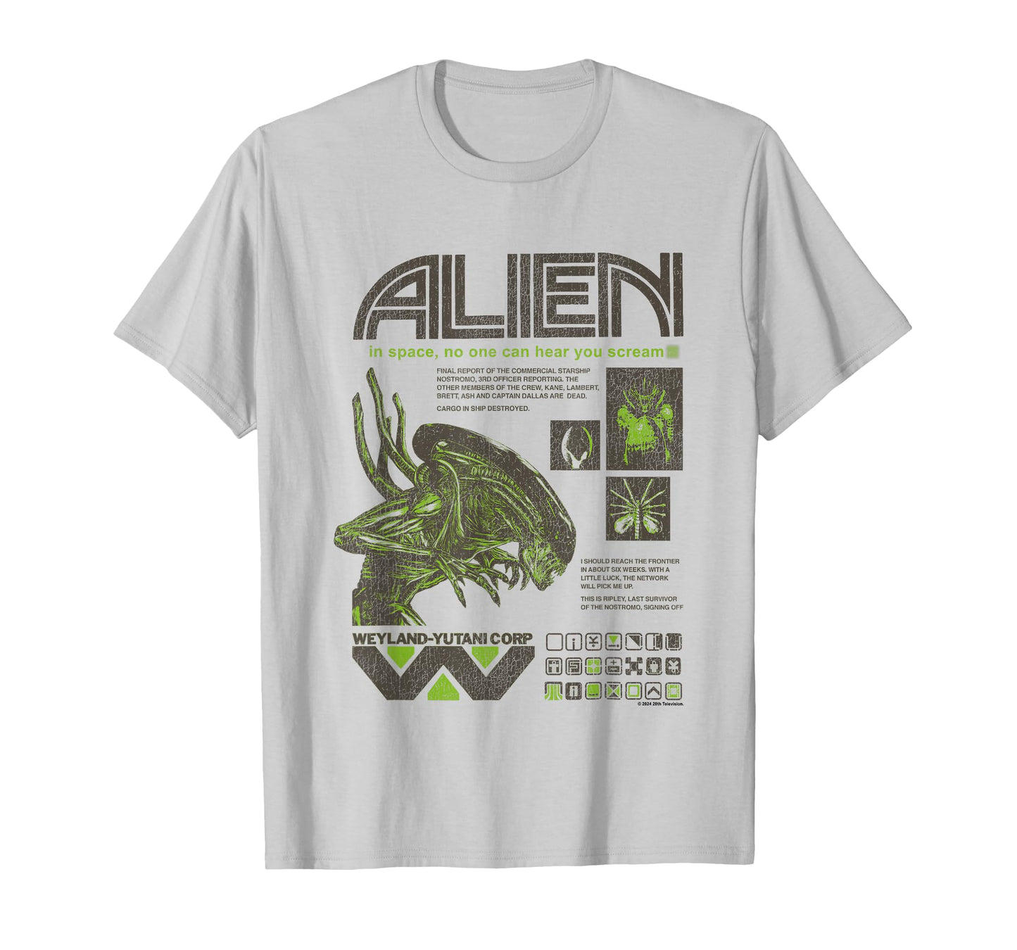 Aliens Iconic Quotes Collage Distressed Big Chest Text Logo T-Shirt