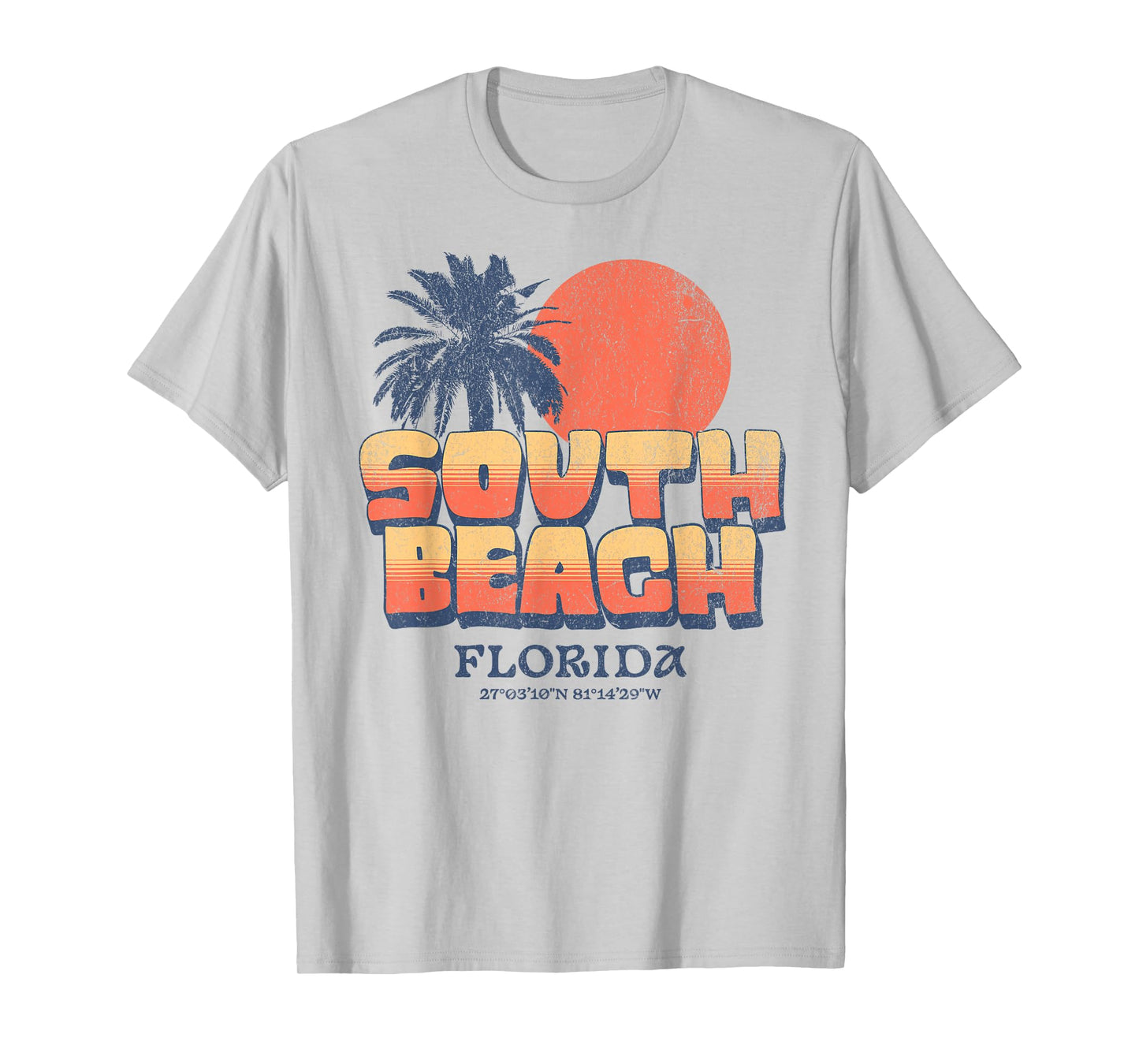 South Beach Miami Florida Retro Sunset Palm Tree Vintage T-Shirt