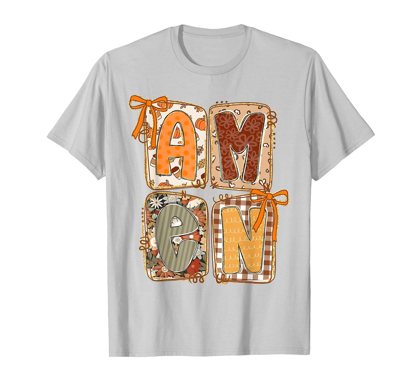 Preppy Fall Amen Jesus Coquette Bow Christian Thanksgiving T-Shirt