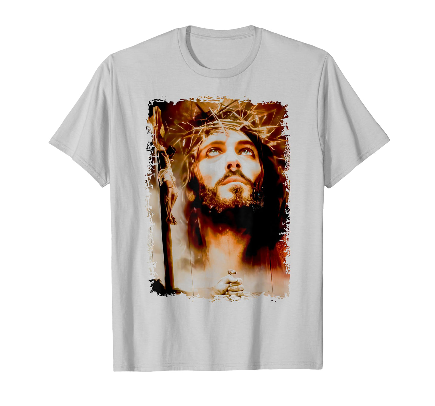 MexiColor Face of Jesus Christ Crown of Thorns Catholic Faith T-Shirt, Small, White