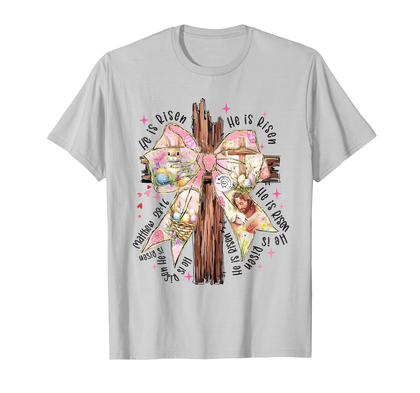 He Is Risen Lace Cross Coquette Bow Jesus Easter Christian T-Shirt