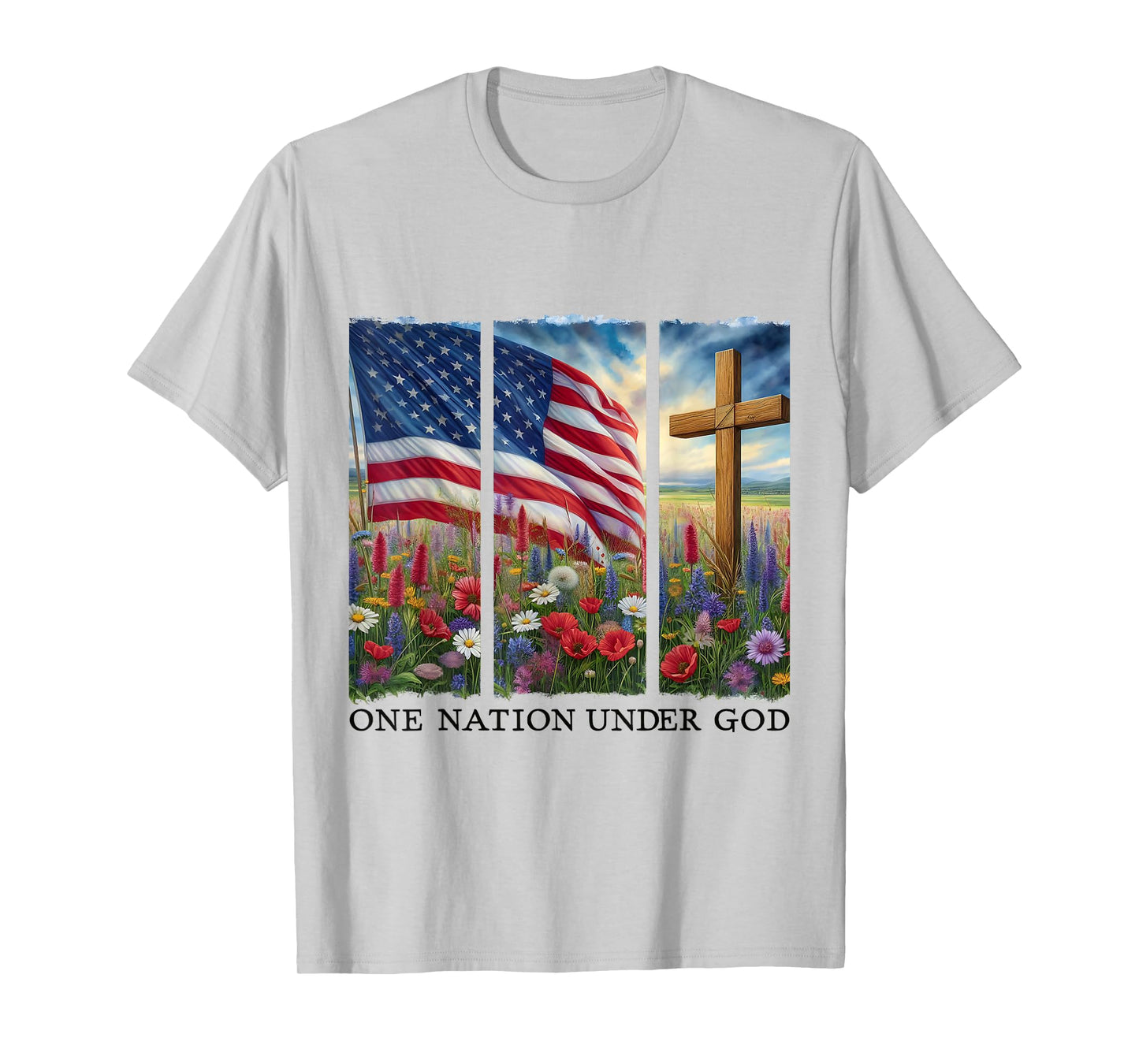 Christian Women 4th of July One Nation Under God Cross T-Shirt