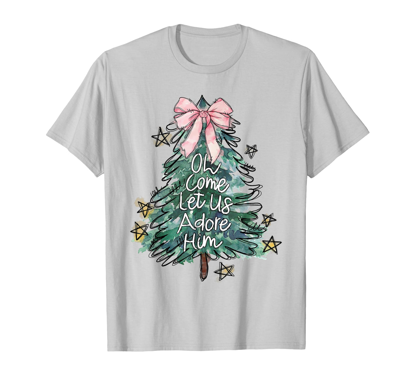 Oh Come Let Us Adore Him Christmas Unisex Grey Small Modern Lightweight Classic Fit Round Neck Short Sleeve T-Shirt