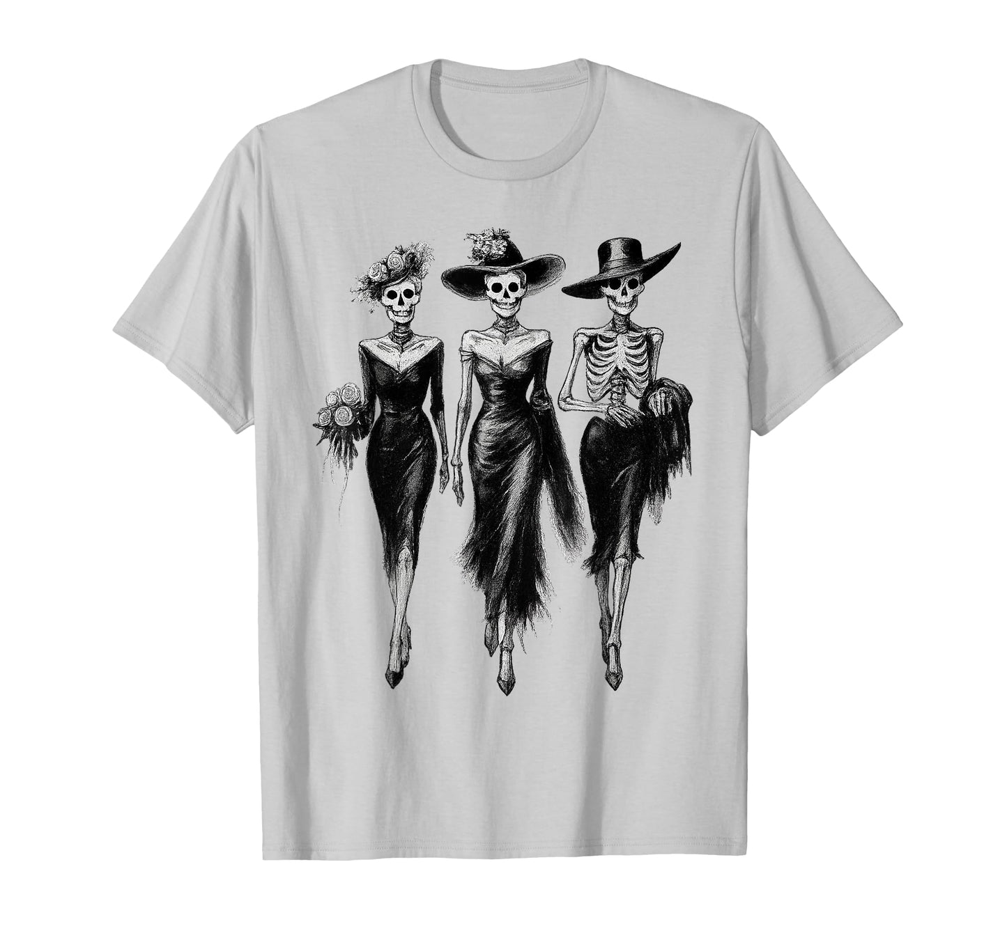 Halloween Skeleton Ladies in Dresses Women Spooky Gothic T-Shirt