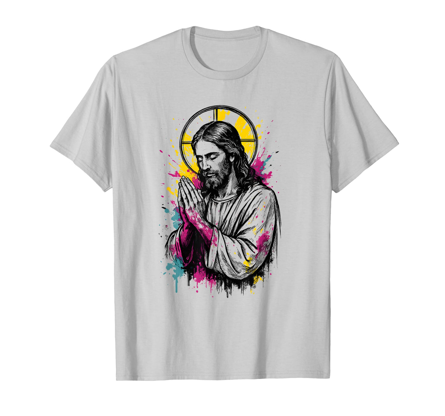 Jesus Christ Spiritual Art Faith Praying Hands Color Splash T-Shirt
