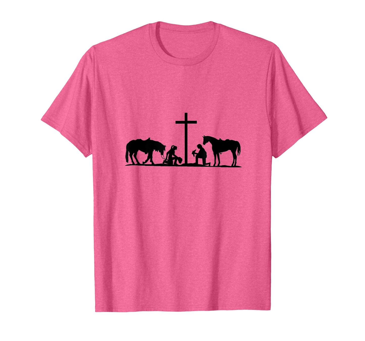 Western couple praying at cross with horses. cowboy. cowgirl T-Shirt