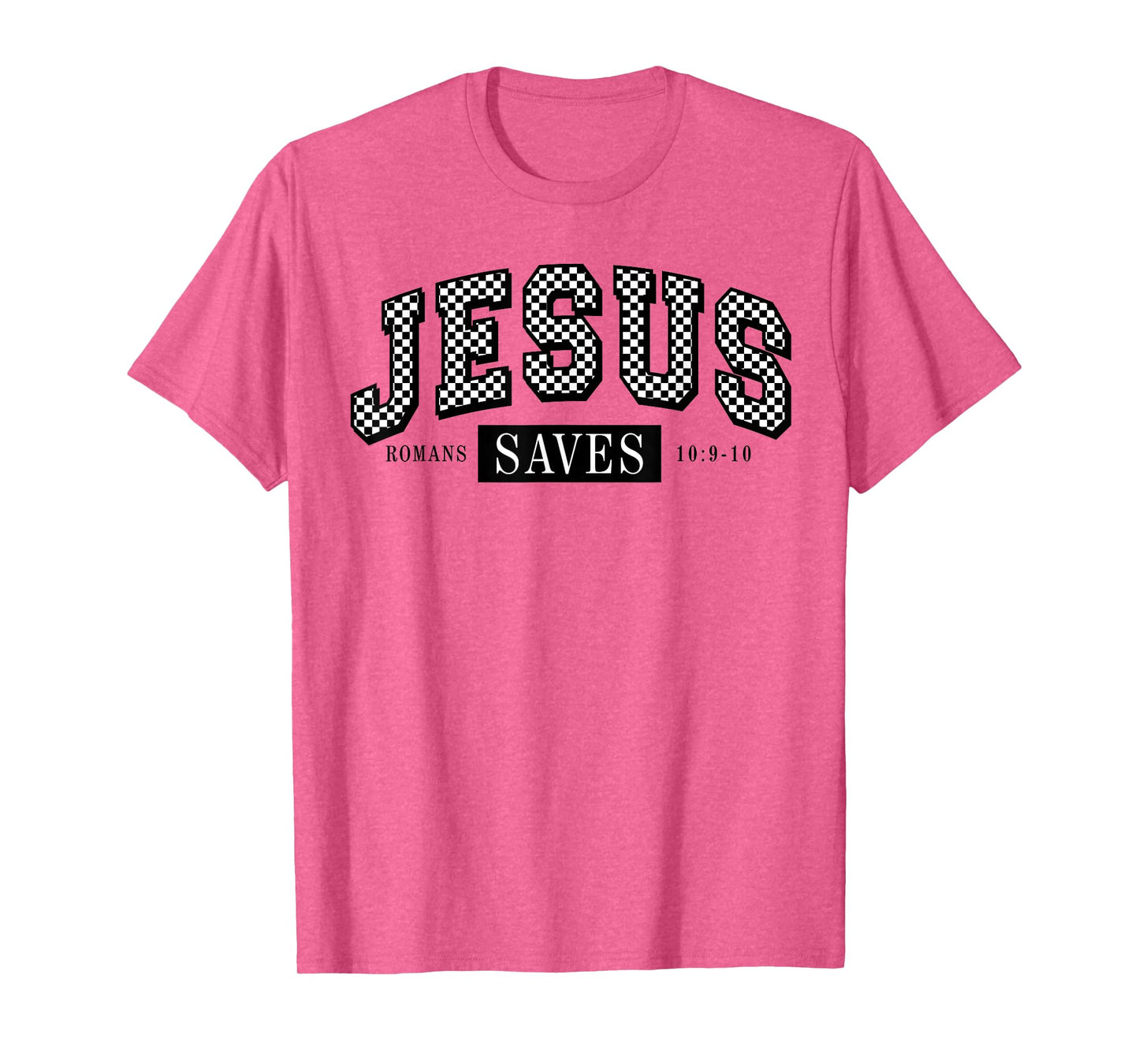 Checkered Jesus Saves Romans 10:9-10 Christian Religious T-Shirt