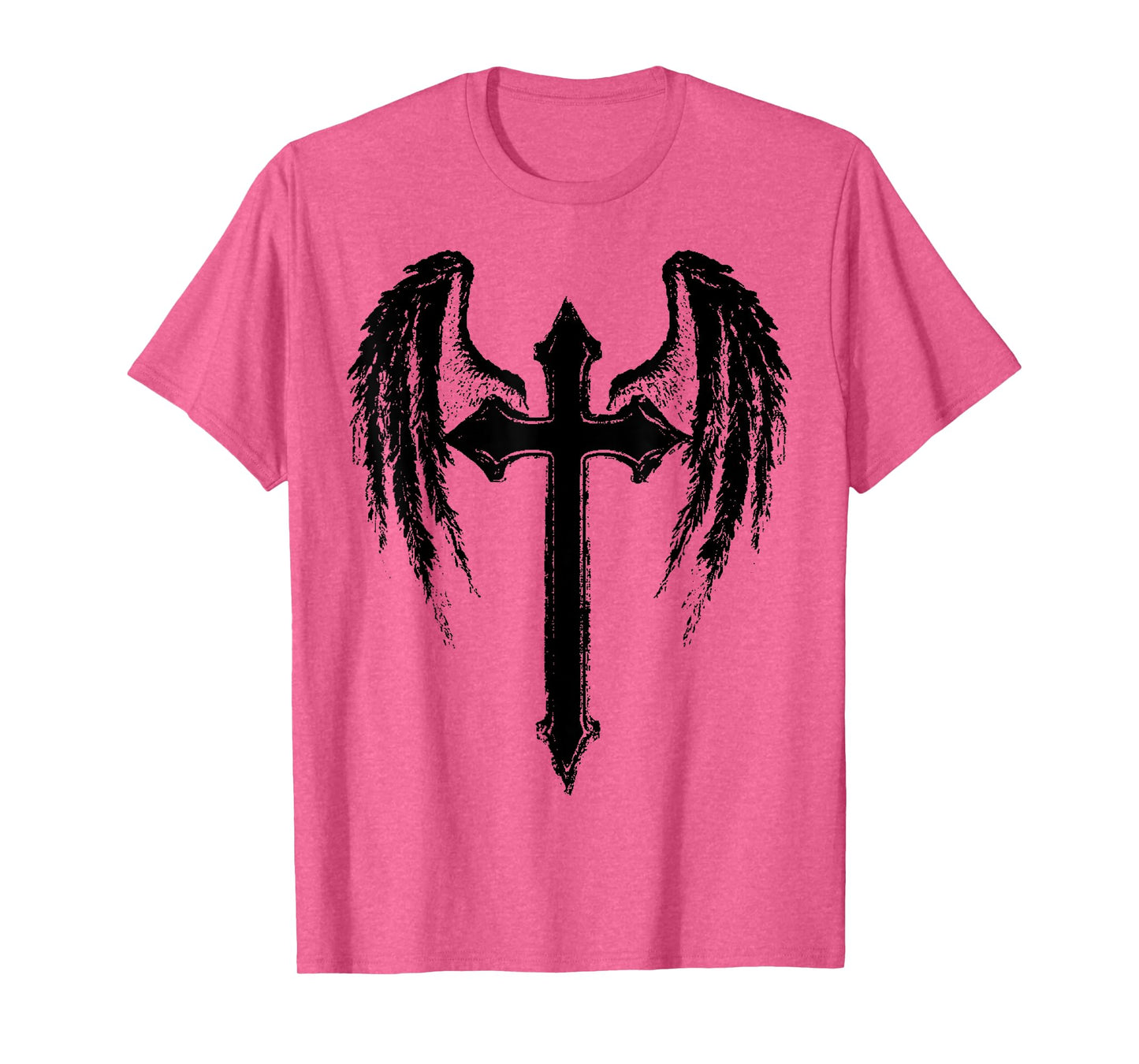 Angel Wings Jesus Christ Cross Christian Graphic Black T-Shirt