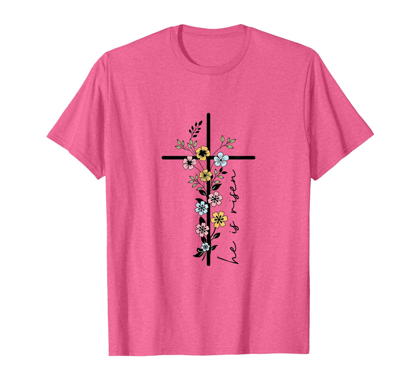 He Is Risen Floral Cross Women Easter Christian T-Shirt