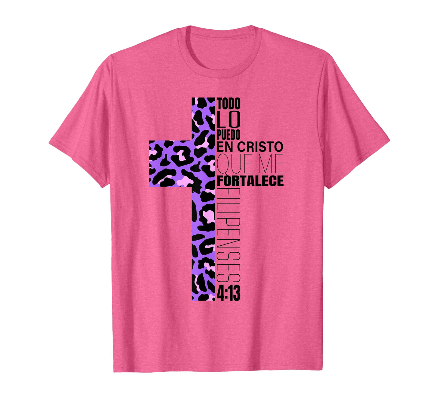 Cheetah Print Cross Christian Spanish Gifts Women Español T-Shirt
