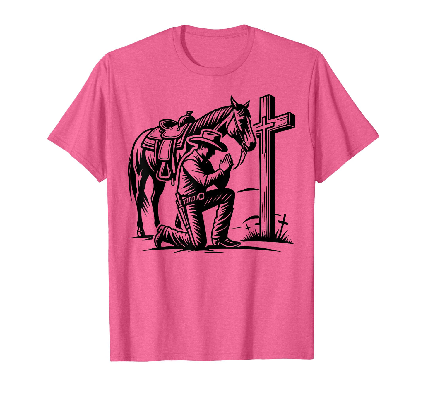 Cowboy Praying, Western Theme, Horse and Cross, Faith T-Shirt