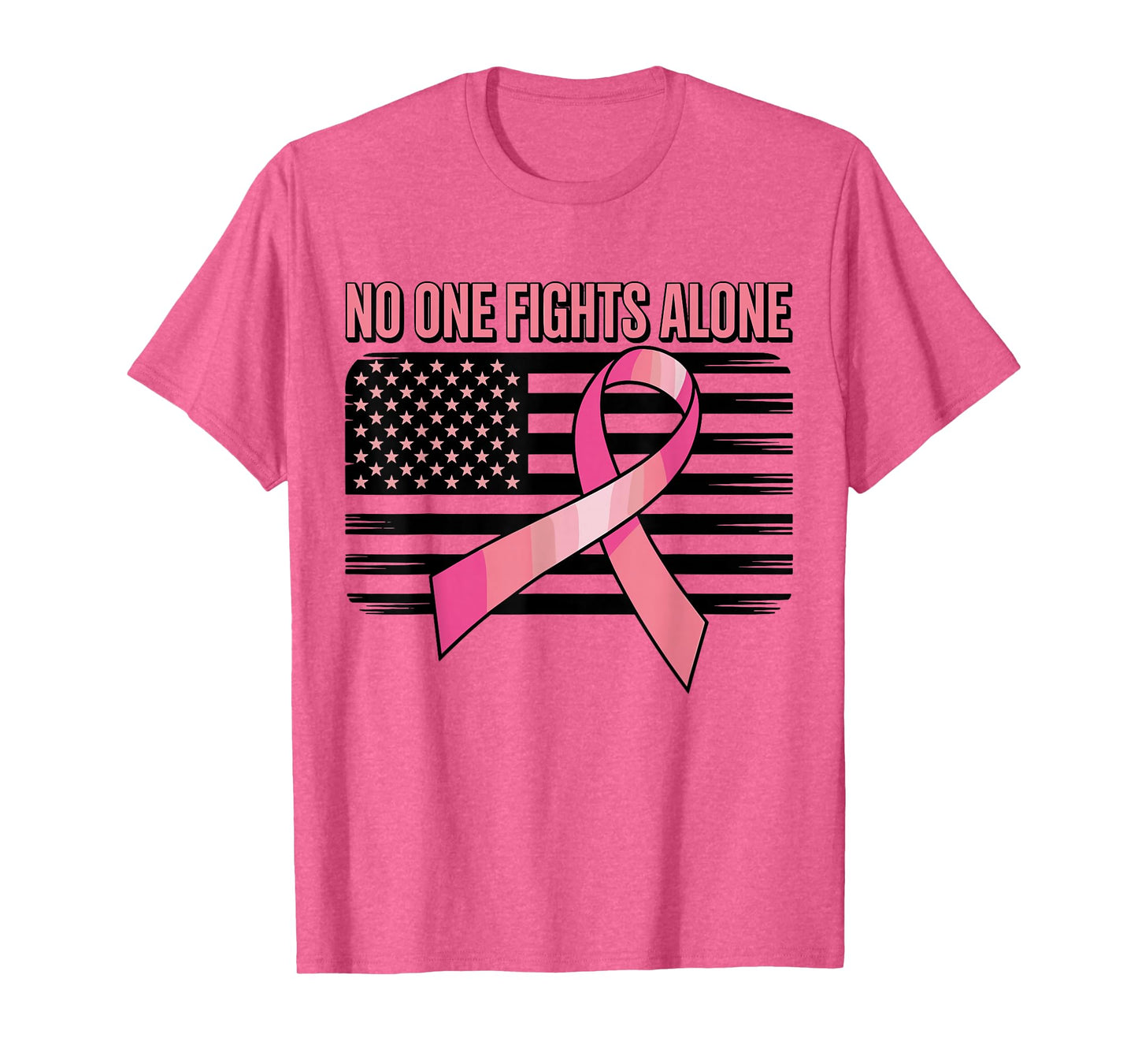 No One Fights Breast Cancer Alone American Flag Pink Ribbon T-Shirt