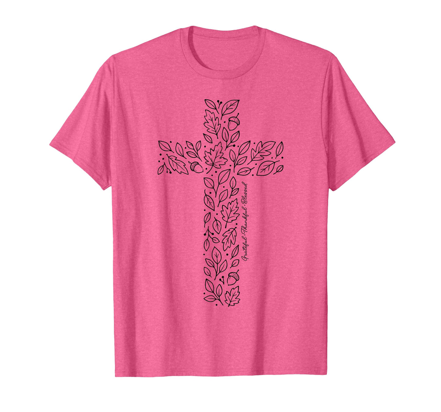 Christian Cross Tee Autumn Leaves Grateful Thankful Blessed T-Shirt