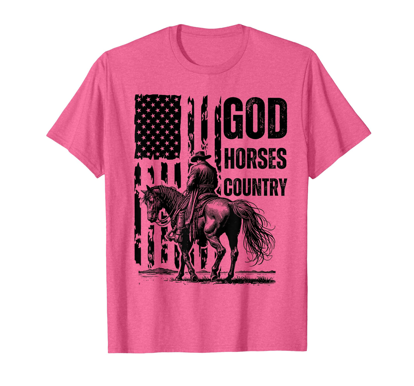 God Horses Country Christian Cowboy & American Patriot T-Shirt - Unisex-Adults, Grey, Small, Short Sleeve