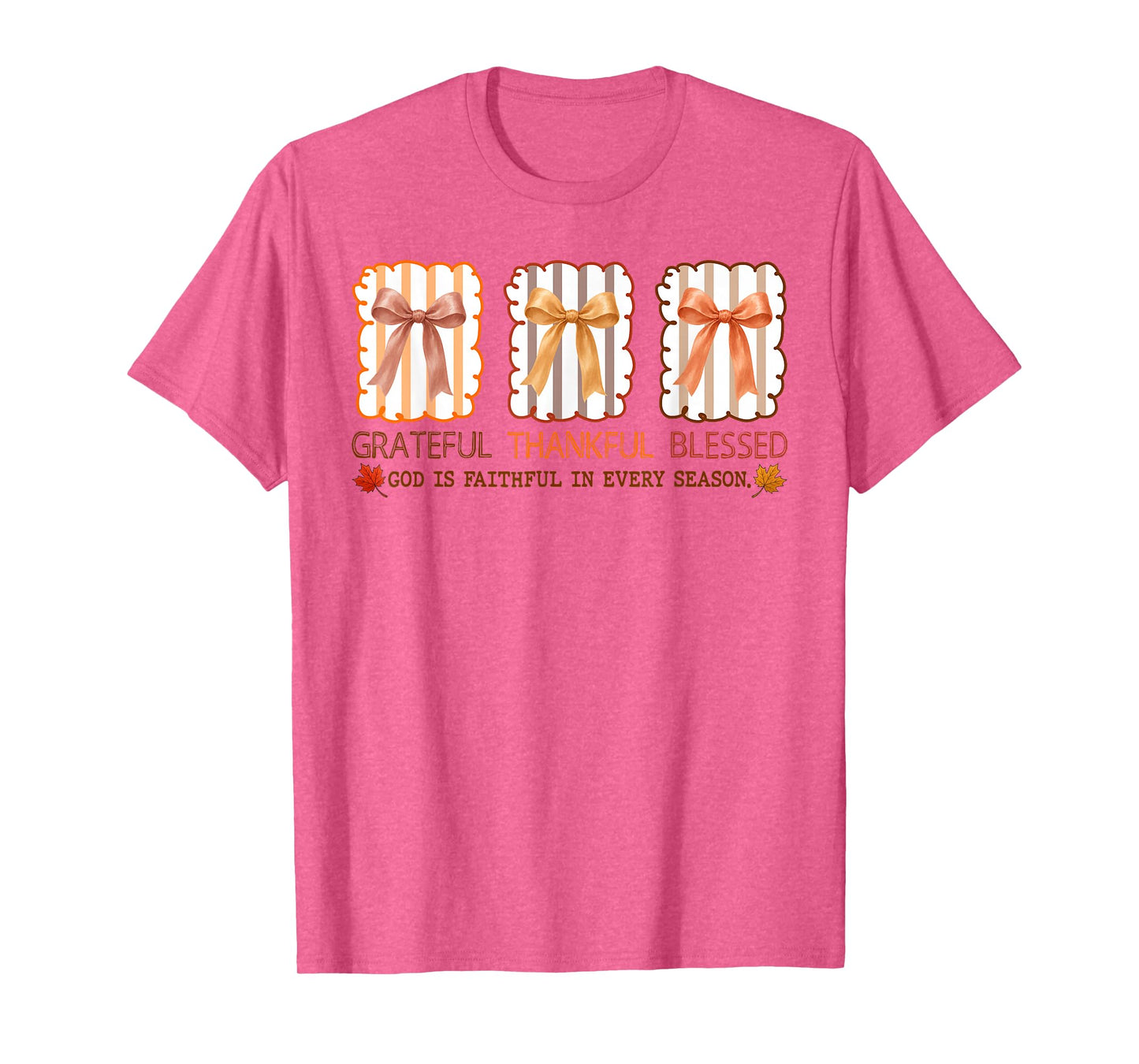 Grateful Thankful Blessed Christian Faith Coquette Bow Fall T-Shirt
